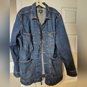 LEE Jeans Denim Chore Coat Jacket Upcycled  Womens Size Medium Dark Blue Rinse.